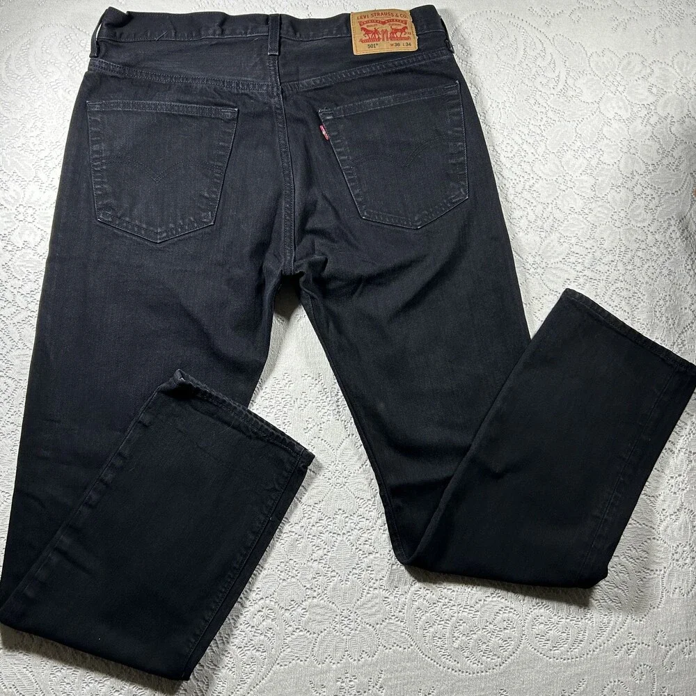 Levis 501 Jeans Mens 36x34 Straight Leg Button Fly Denim Waterless Black